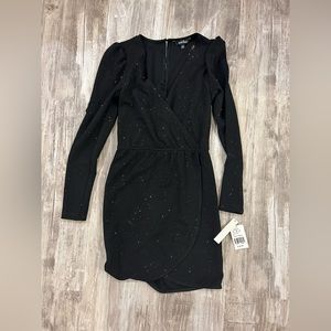 Speechless v neck long sleeve sparkly black mini dress XS